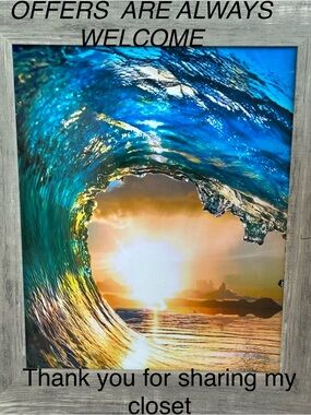 Framed Ocean Wave Wall Art - Blue, Teal & Gold